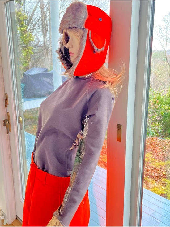 Source Unknown Orange and Black Quilted Bomber Hunting Hat